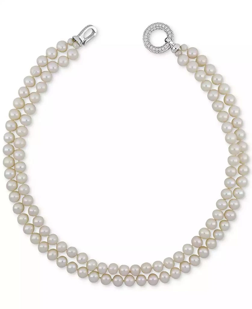 商品Macy's|Cultured Freshwater Pearl (7 - 8mm) & Cubic Zirconia Double Strand 17" Collar Necklace,价格¥1724,第4张图片详细描述