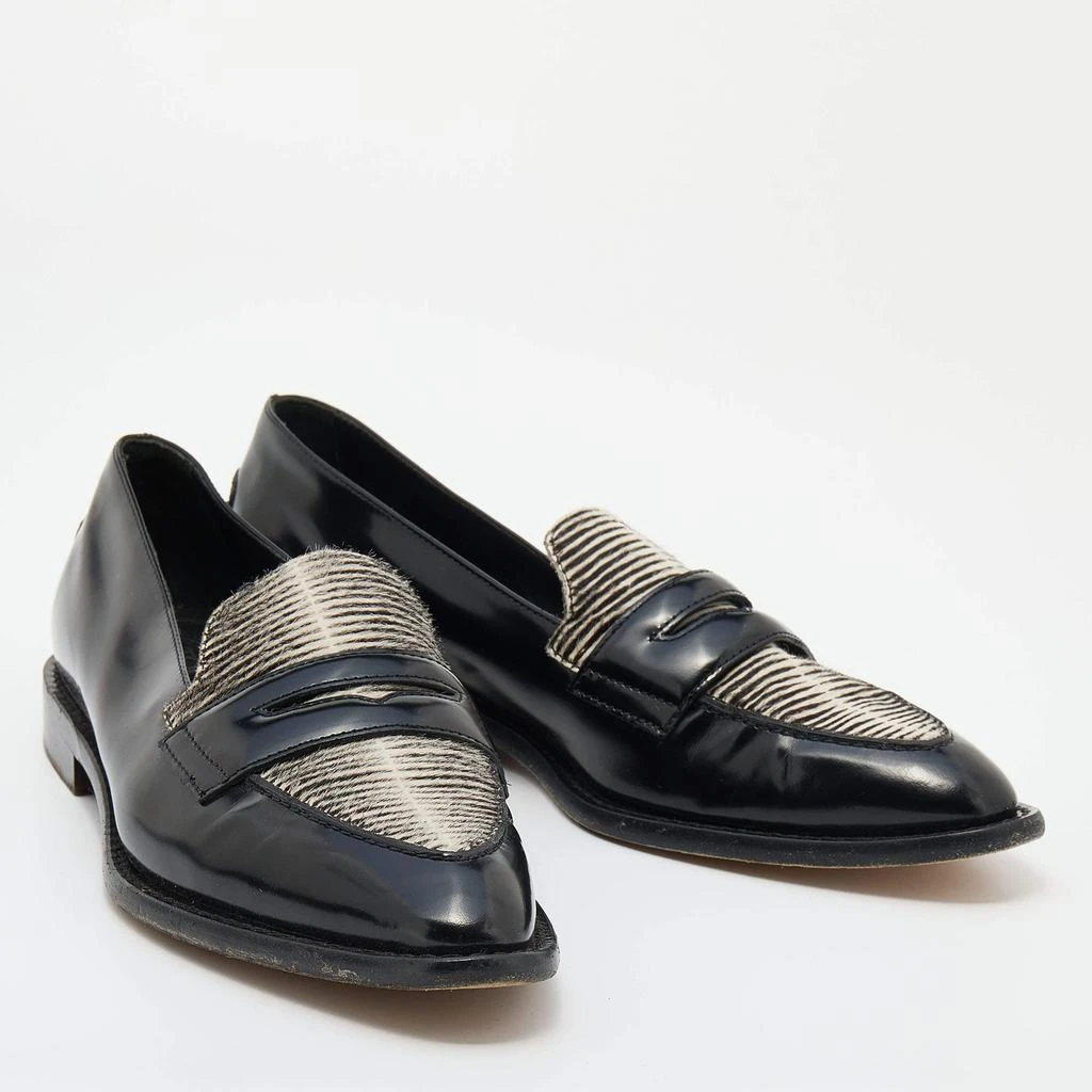 商品[二手商品] Tod's|Tod's Black/White Leather Calf Hair Penny Slip On Loafers Size 39,价格¥2922,第4张图片详细描述