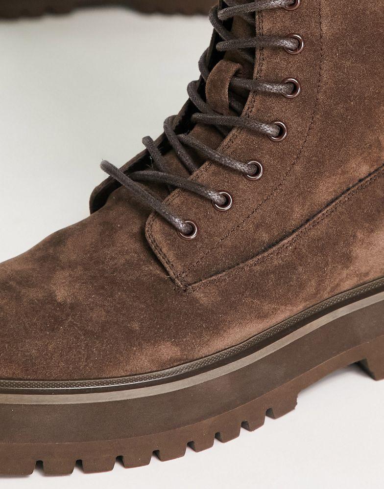 商品ASOS|ASOS DESIGN chunky lace up boot in brown faux suede,价格¥391,第6张图片详细描述