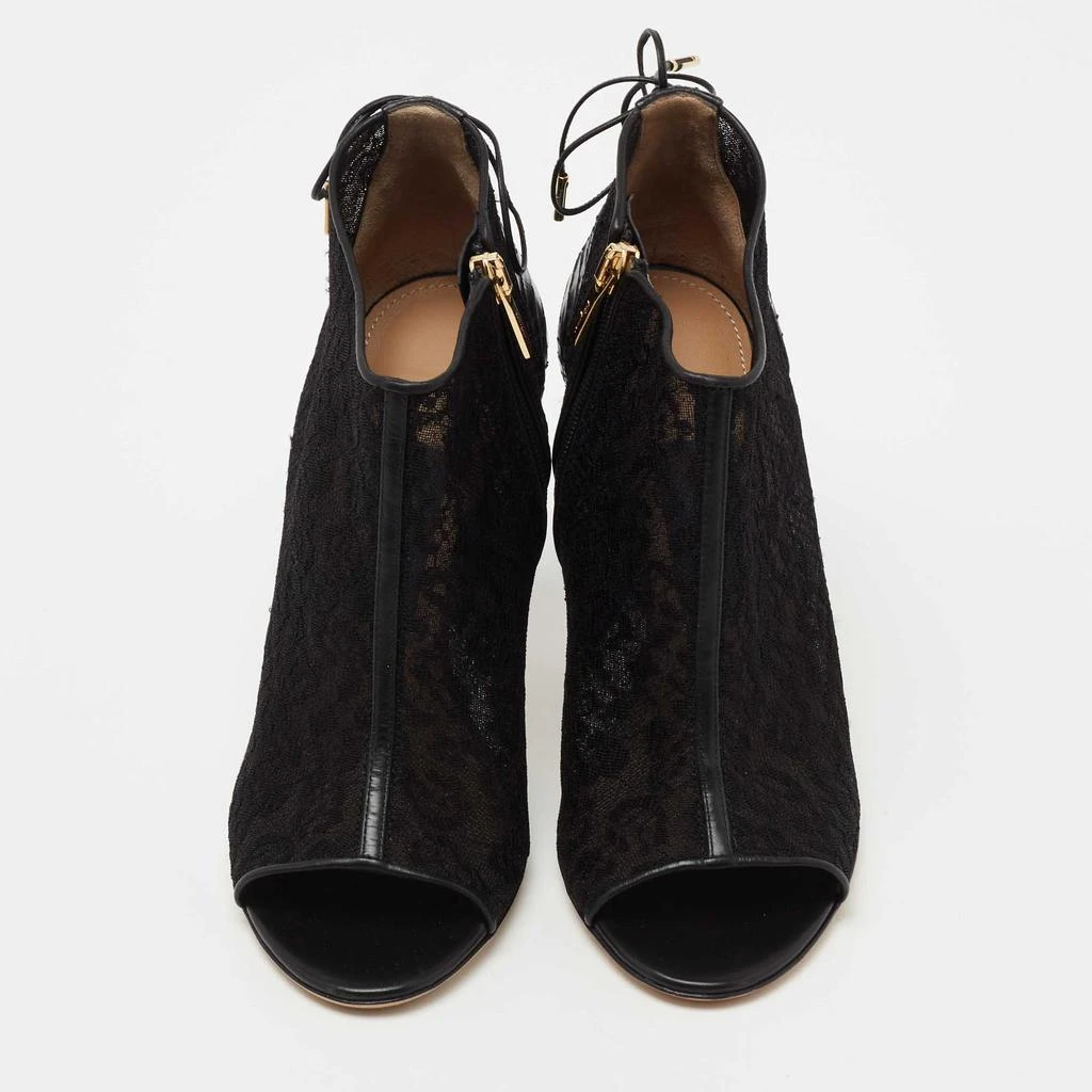 商品Salvatore Ferragamo|Salvatore Ferragamo Black Python Embossed And Lace Nufus Peep Toe Ankle Boots Size 36.5,价格¥3762,第3张图片详细描述