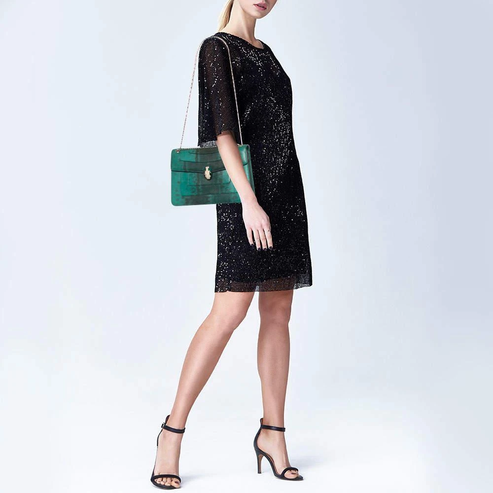 商品[二手商品] BVLGARI|Bvlgari Green/Black Karung Medium Serpenti Forever Shoulder Bag,价格¥13348,第2张图片详细描述