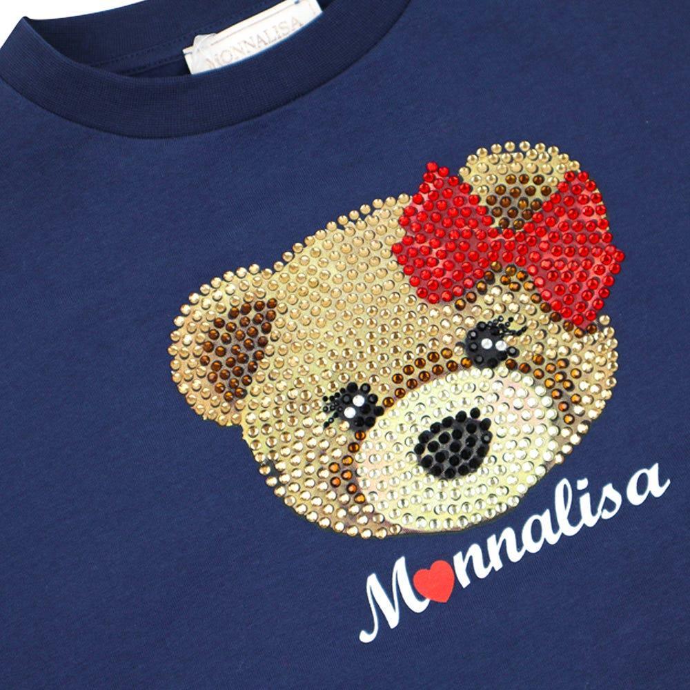 商品MONNALISA|Navy Embellished Teddy Head Motif Cropped Sweatshirt,价格¥676,第4张图片详细描述