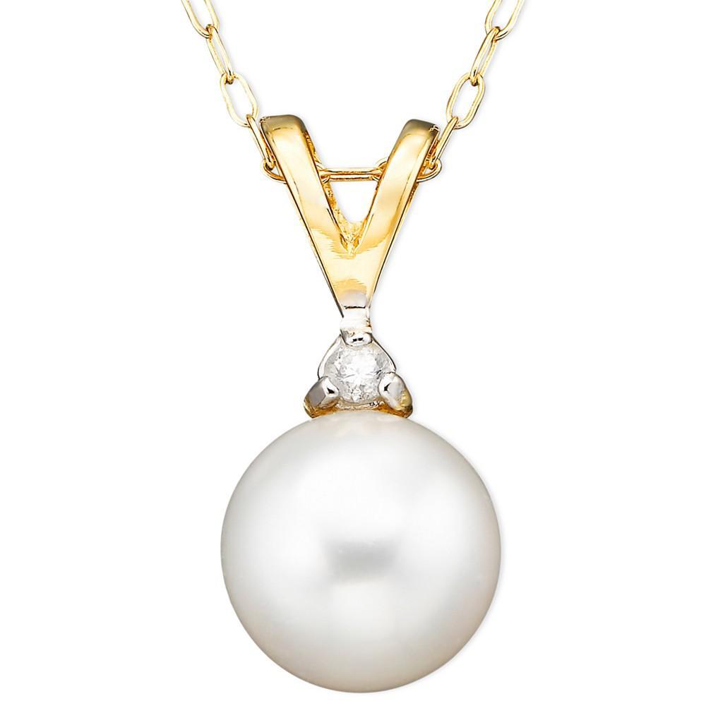商品Belle de Mer|Pearl Cultured Freshwater Pearl (6-1/2mm) and Diamond Accent Pendant Necklace in 14k Gold,价格¥1832,第1张图片