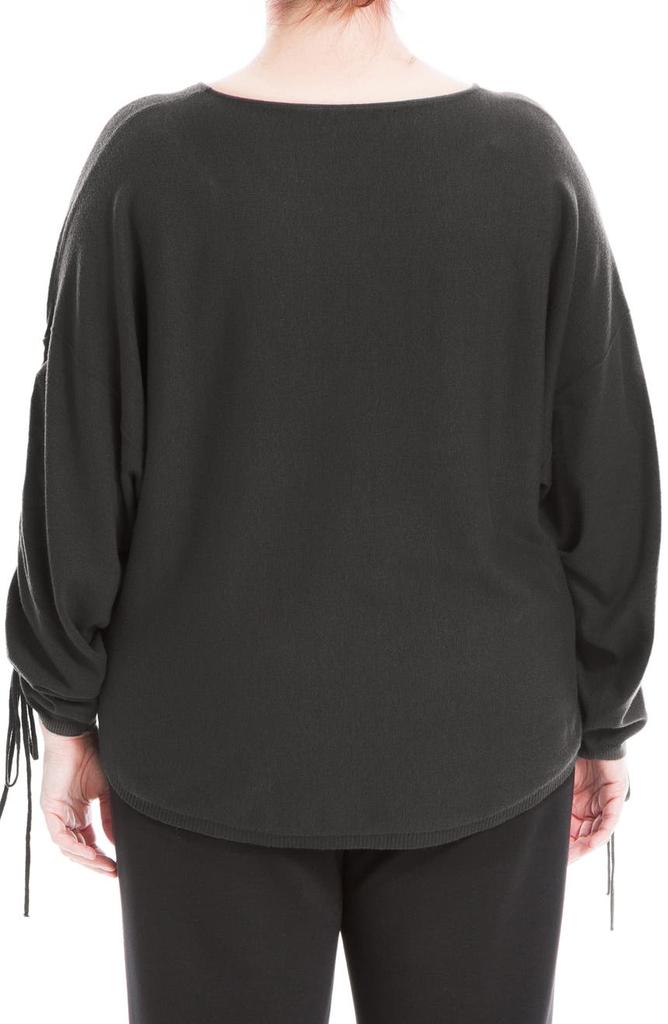 Cinched Sleeve Curved Hem Sweater商品第2张图片规格展示