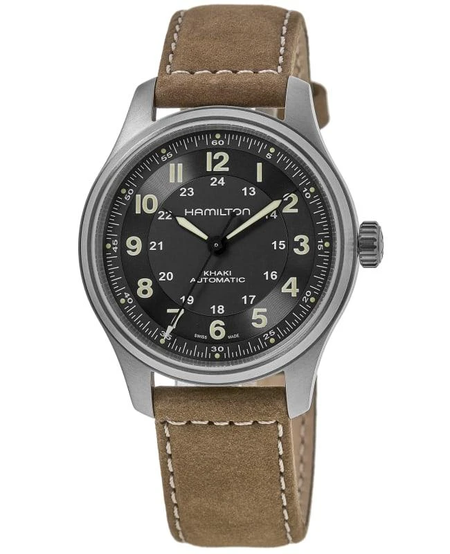 商品Hamilton|Hamilton Khaki Field Titanium Auto Black Dial Leather Strap Men's Watch H70545550,价格¥5737,第1张图片