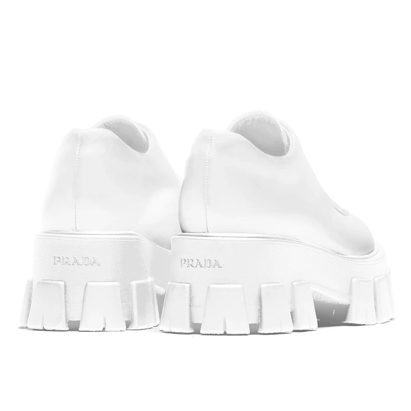 商品Prada|【预售3-7天】普拉达 21年秋冬 Monolith系列 女士白色亮面小牛皮系带鞋1E708L_B4L_F0009_F_B055,价格¥7943,第5张图片详细描述