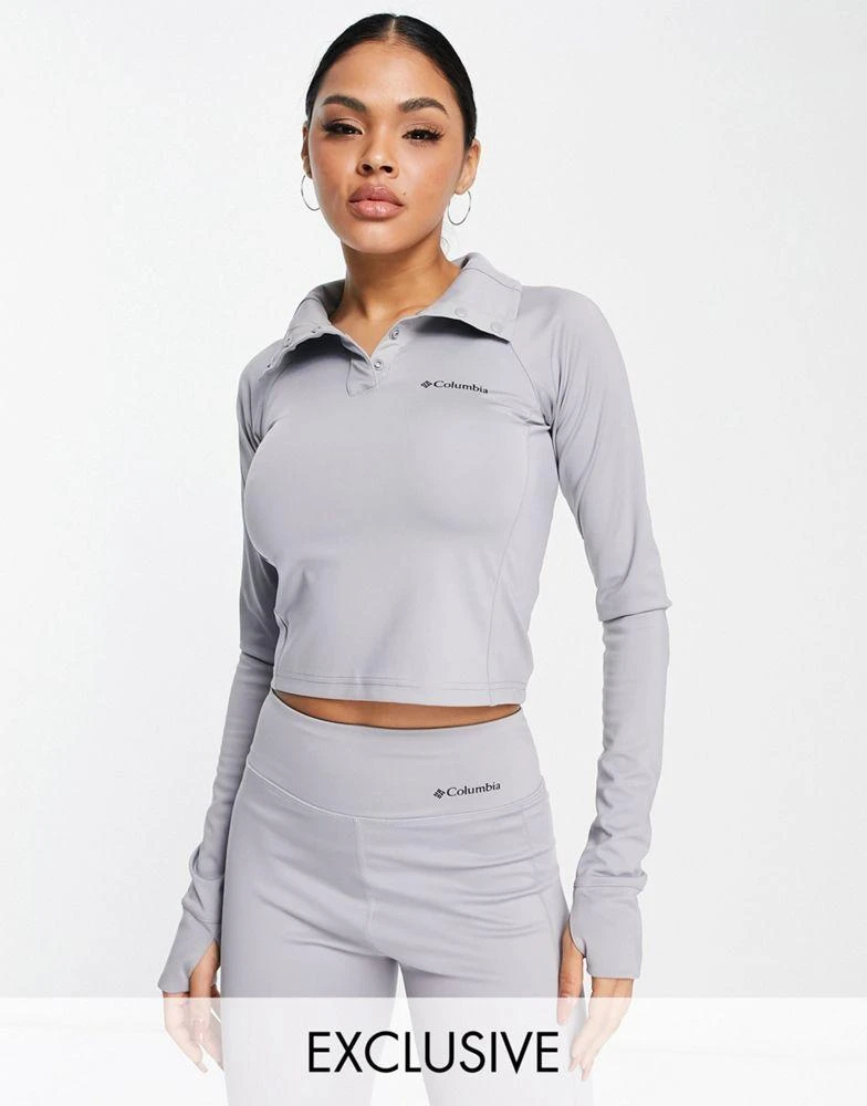 商品Columbia|Columbia Training CSC Sculpt cropped long sleeve top  in grey  Exclusive at ASOS,价格¥104,第1张图片