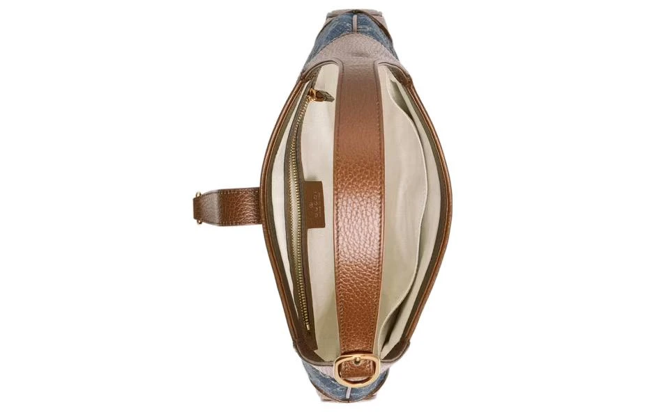 商品[国内直发] Gucci|古驰 Jackie 1961 金色锁扣老花满印可拆卸延长肩带 帆布拼皮革饰边 帆布包半月腋下包 单肩包 小号 女款 棕蓝拼色,价格¥14421,第6张图片详细描述
