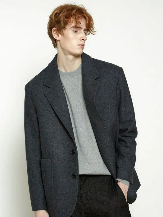 商品MIM the wardrobe|Basil Wool Felt Daddy Jacket _ Grey,价格¥1799,第4张图片详细描述