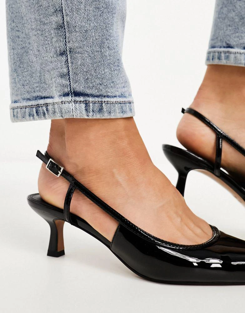 商品ASOS|ASOS DESIGN Wide Fit Strut slingback mid heeled shoes black patent,价格¥274,第3张图片详细描述