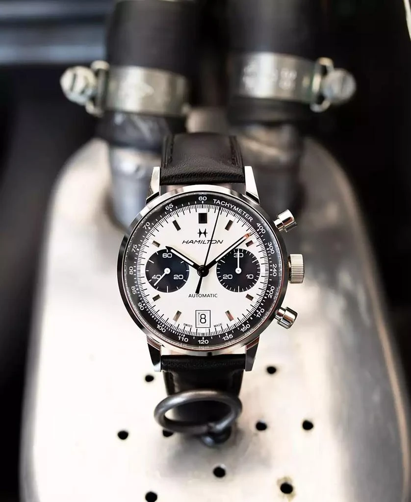 商品Hamilton|Men's Swiss Automatic Chronograph Intra-Matic Black Leather Strap Watch 40mm,价格¥17234,第5张图片详细描述