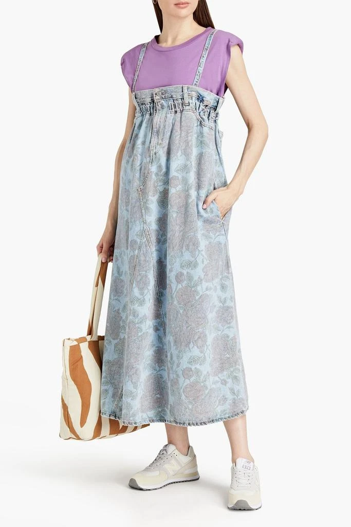 商品Ganni|Gathered floral-print denim midi dress,价格¥794,第2张图片详细描述