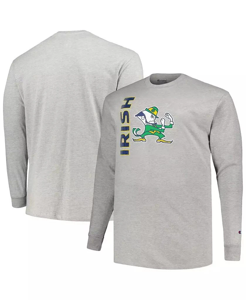 商品CHAMPION|Men's Heather Gray Notre Dame Fighting Irish Big and Tall Mascot Long Sleeve T-shirt,价格¥262,第1张图片