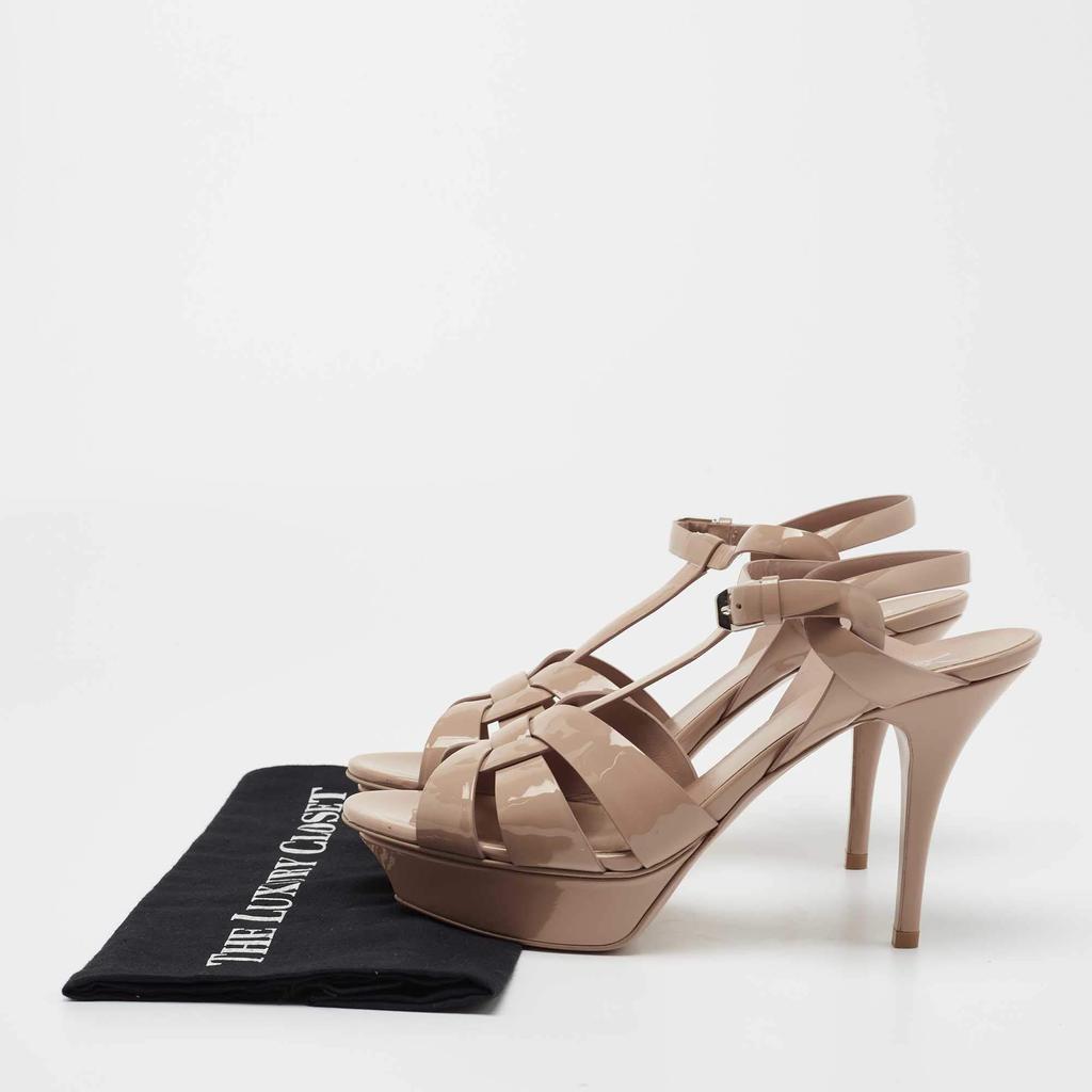 Yves Saint Laurent Beige Patent Leather Tribute Ankle Strap Sandals Size 40.5商品第9张图片规格展示