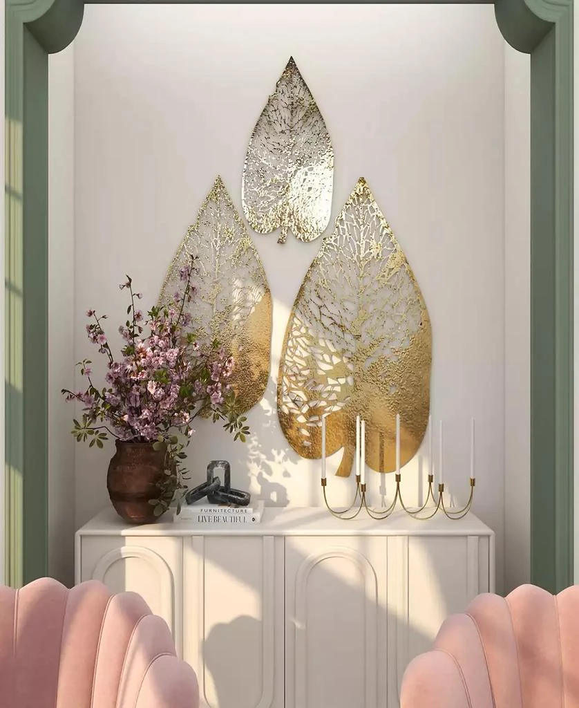 商品Novogratz Collection|Novogratz Gold Metal Leaf Wall Decor with Laser Cut Detailing Set of 3 45", 36", 28"H,价格¥2452,第3张图片详细描述