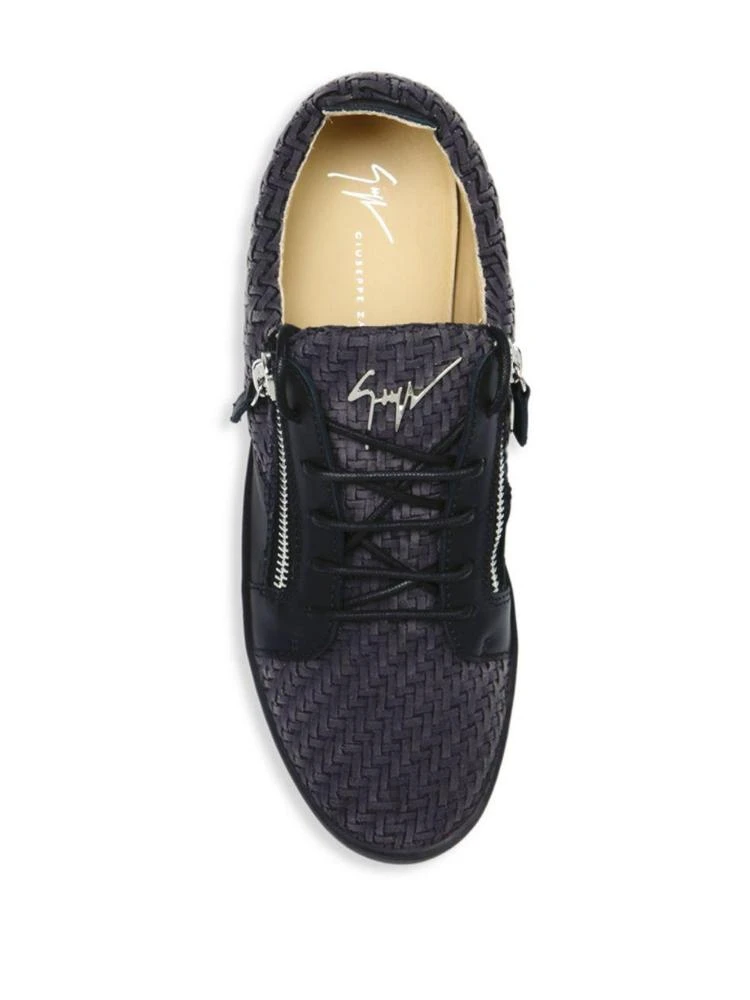 商品Giuseppe Zanotti|Woven Suede Low Leather Sneakers,价格¥2436,第4张图片详细描述