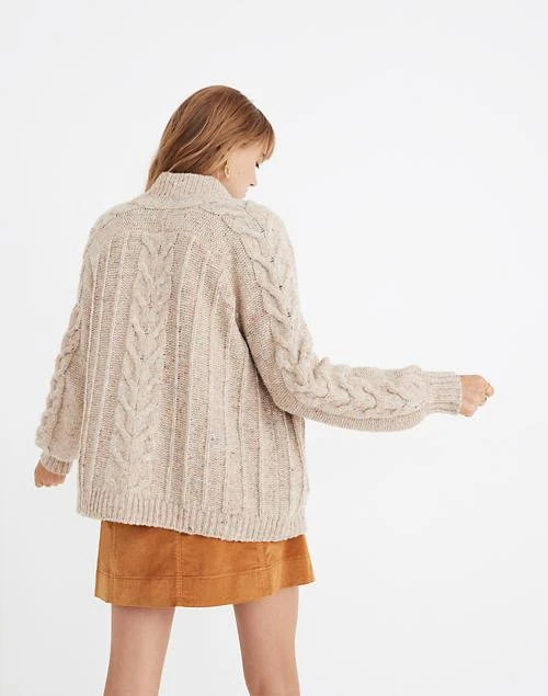 商品Madewell|Bubble-Sleeve Cableknit Cardigan Sweater,价格¥436,第3张图片详细描述