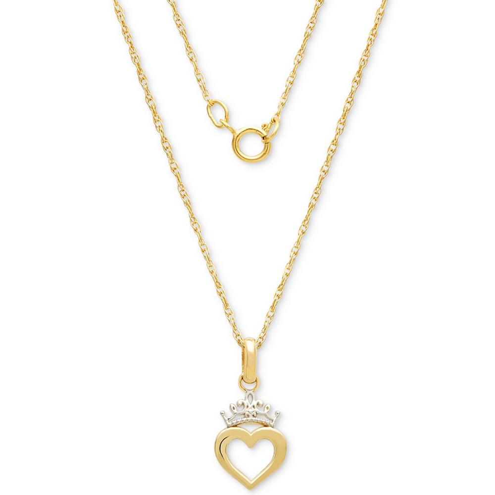 Children's Princess Heart & Tiara 15" Pendant Necklace in 14k Gold商品第3张图片规格展示