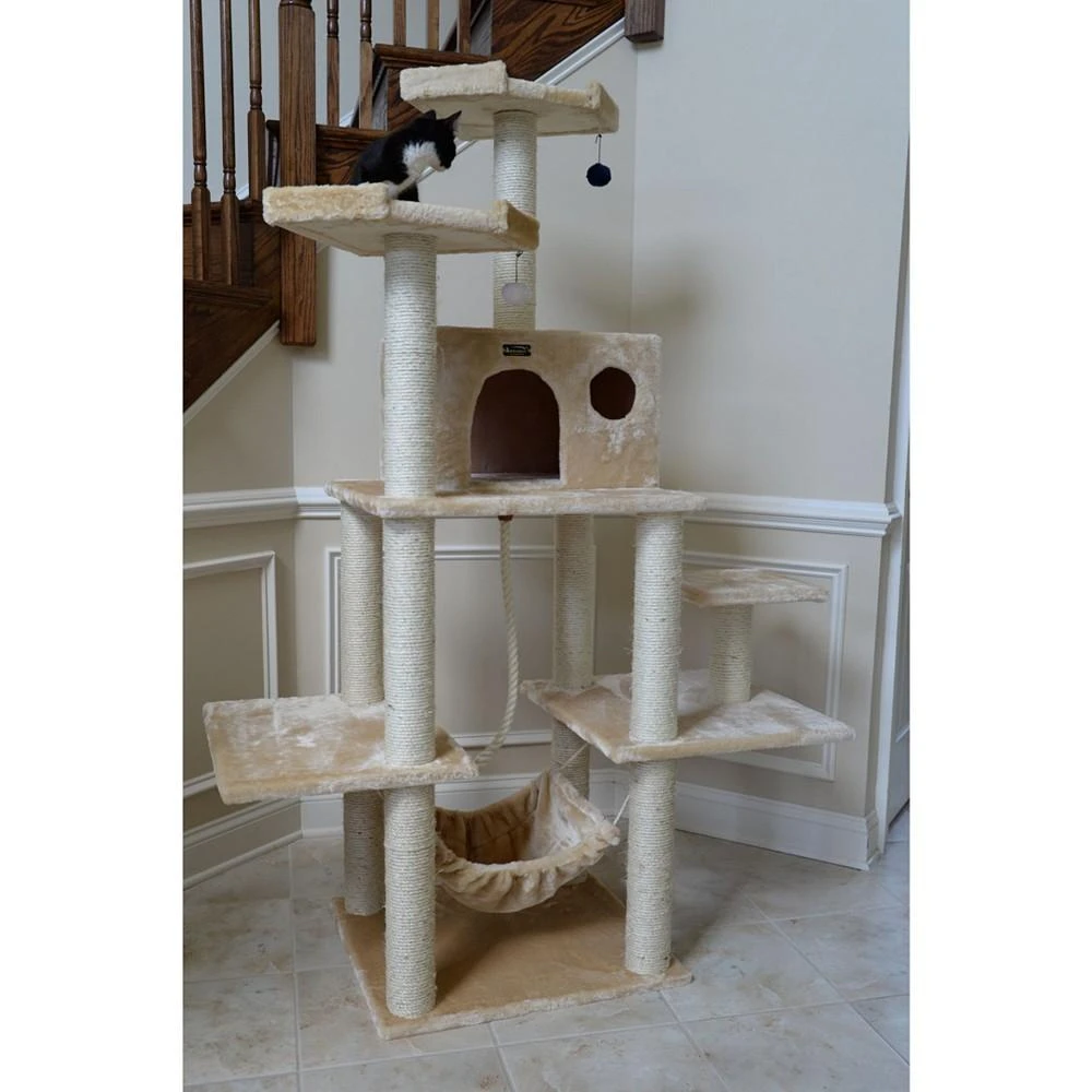72" Real Wood Cat Tree With Spacious Condo, Scratching Post 商品