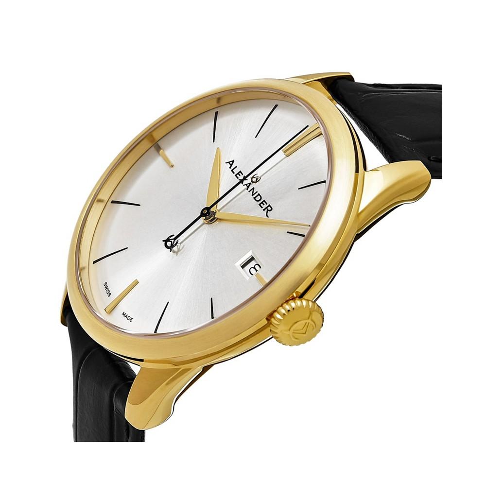 Alexander Watch A911-07, Stainless Steel Yellow Gold Tone Case on Black Embossed Genuine Leather Strap商品第2张图片规格展示