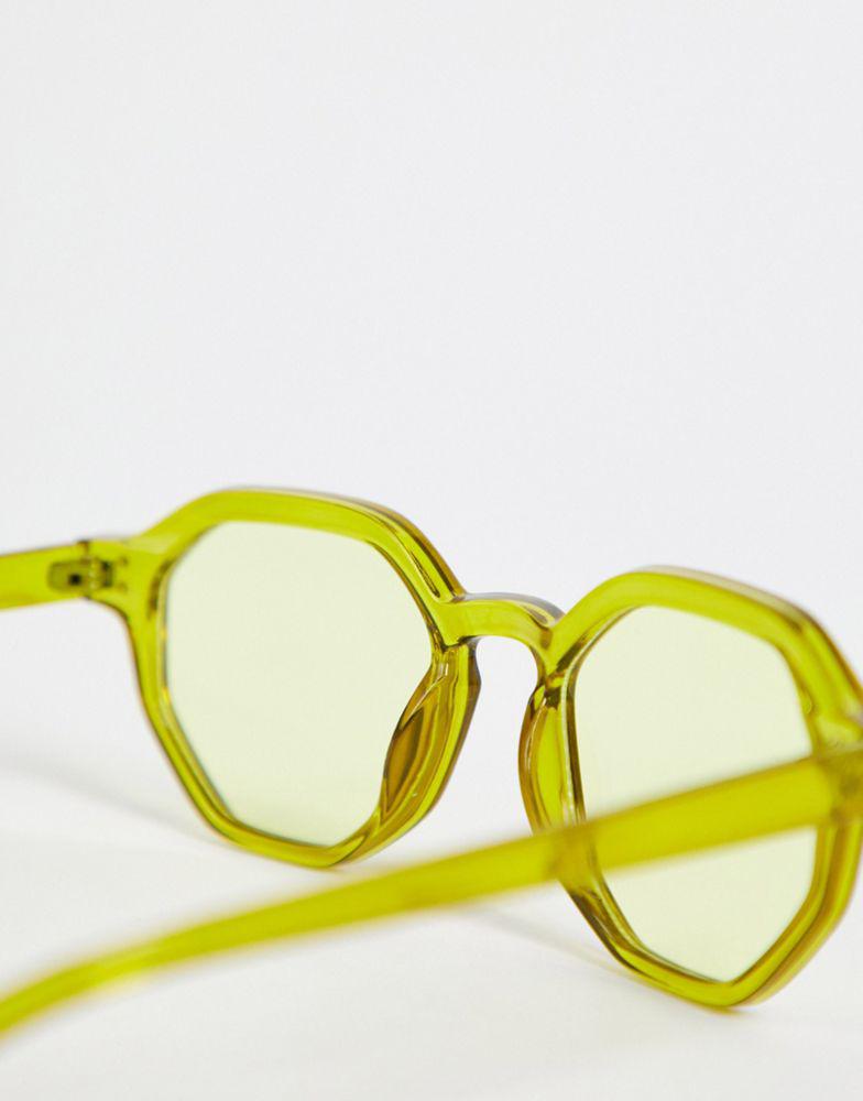 ASOS DESIGN hexagon sunglasses in green - LGREEN商品第3张图片规格展示