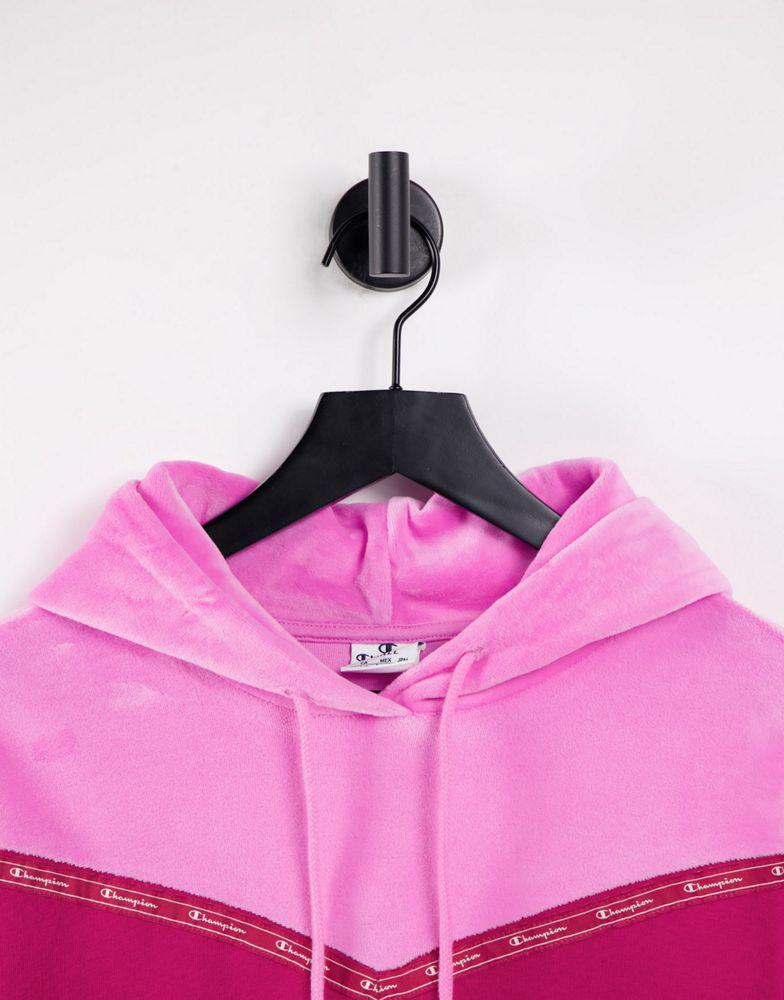 Champion colourblock velour hoodie in pink and red商品第3张图片规格展示
