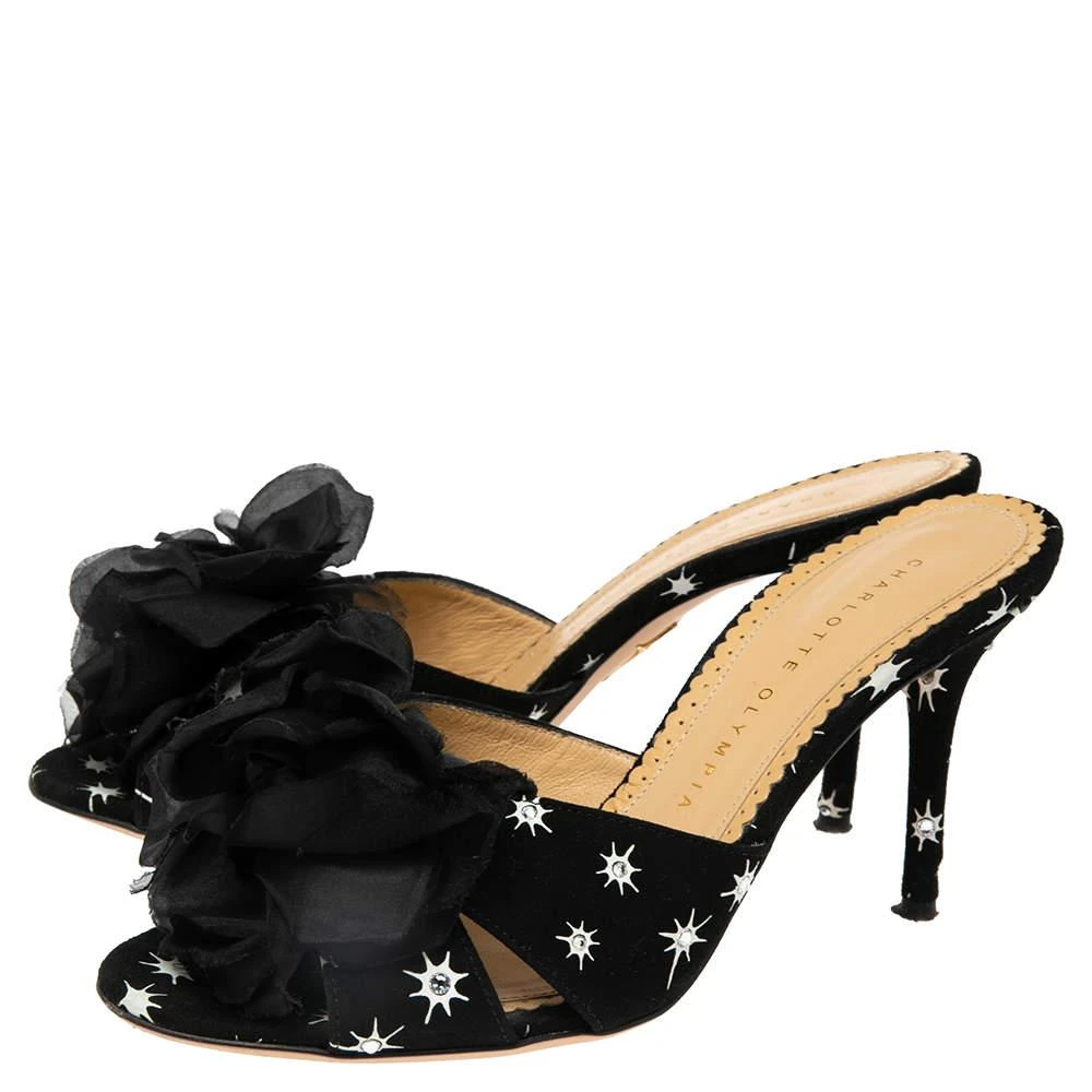 商品[二手商品] Charlotte Olympia|Charlotte Olympia Black Suede Crystal Embellished Bow Sandals Size 37.5,价格¥1439,第4张图片详细描述