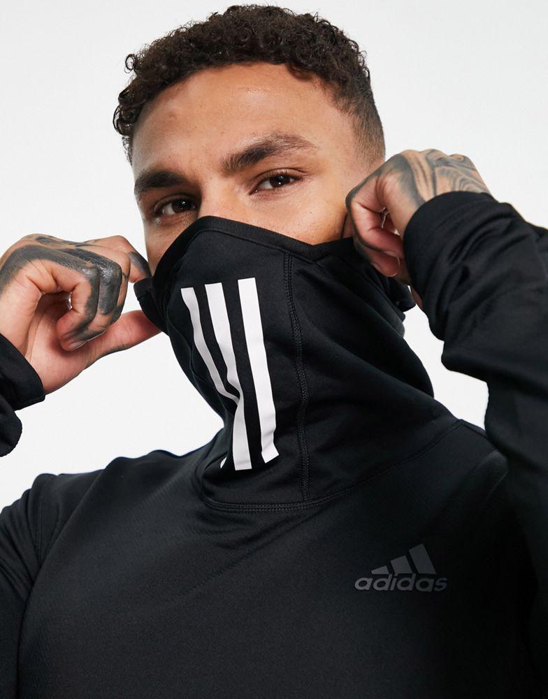 adidas Training Cold Rdy long sleeve top with face covering three stripes in black商品第3张图片规格展示