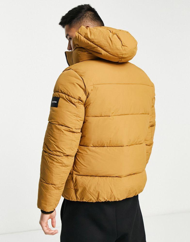 Calvin Klein crinkle nylon hooded puffer jacket in tan商品第2张图片规格展示