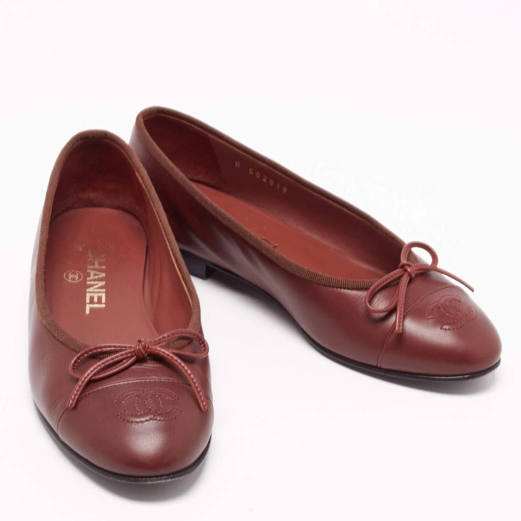 商品[二手商品] Chanel|Chanel Brown Leather CC Bow Cap Toe Ballet Flats Size 36,价格¥4429,第4张图片详细描述