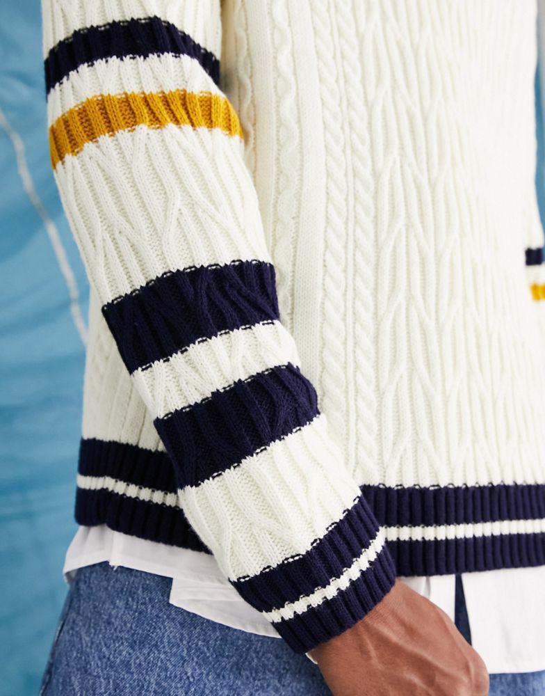 ASOS DESIGN knitted cricket jumper with multi stripe in beige商品第3张图片规格展示