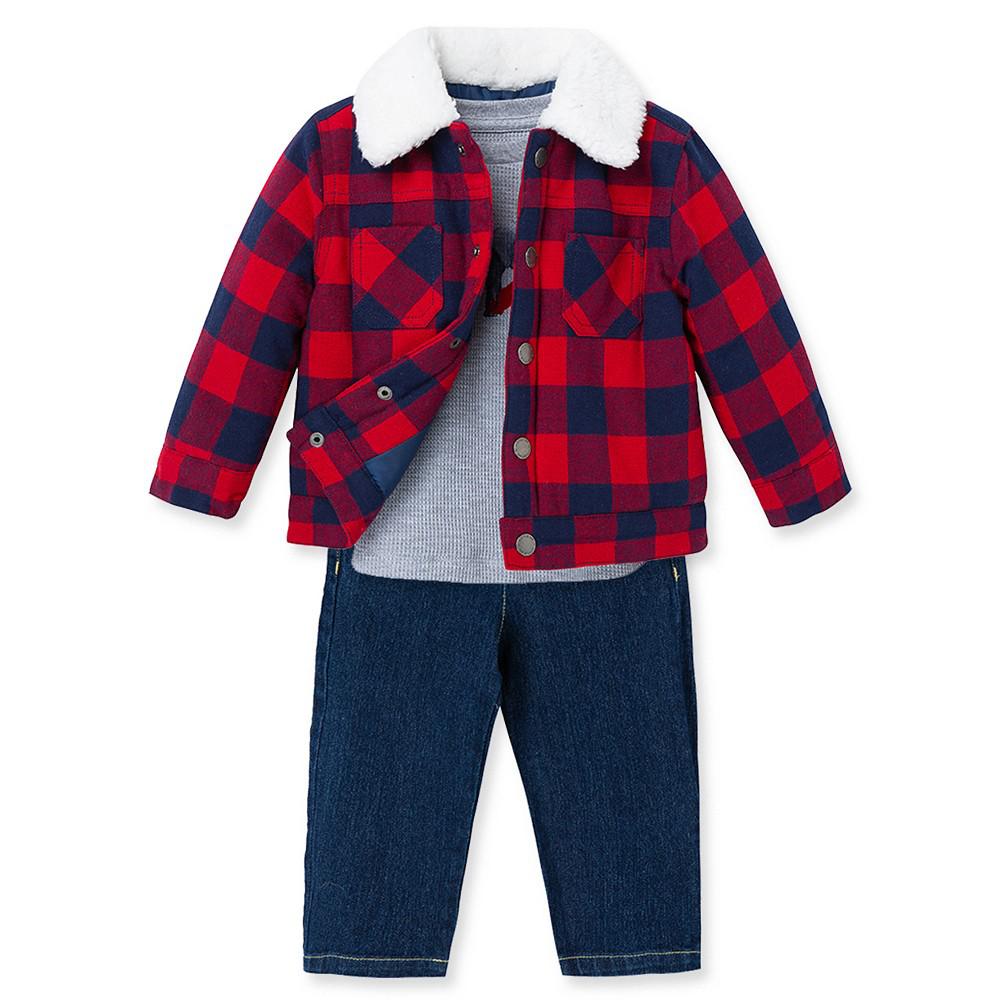 Baby Boys Plaid Jacket, T-shirt and Jeans, 3-Piece Set商品第3张图片规格展示