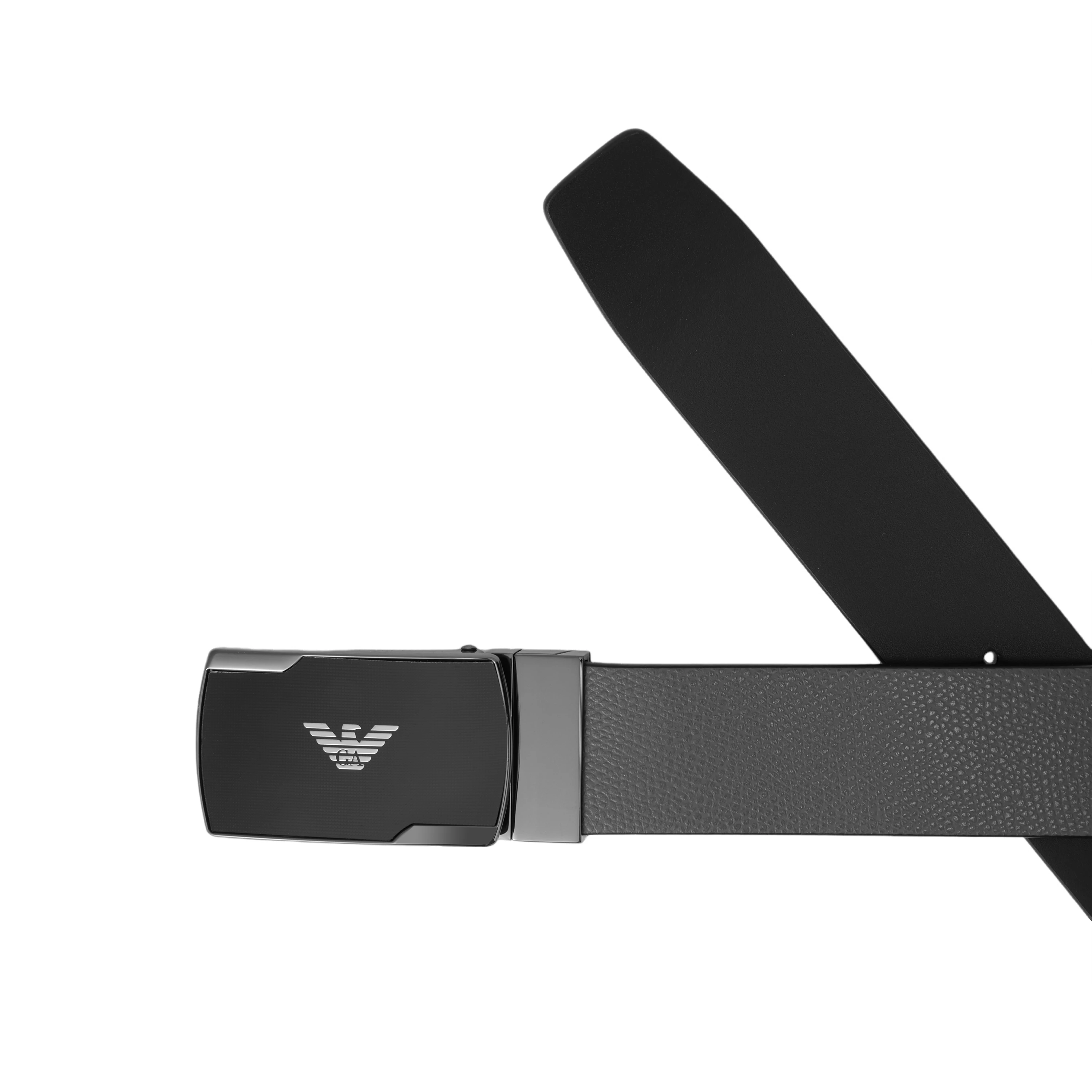 商品[国内直发] Emporio Armani|【23新品】 阿玛尼 Logo标识 平滑扣 皮带 男款 黑灰色 宽3.5CM,价格¥4613,第5张图片详细描述