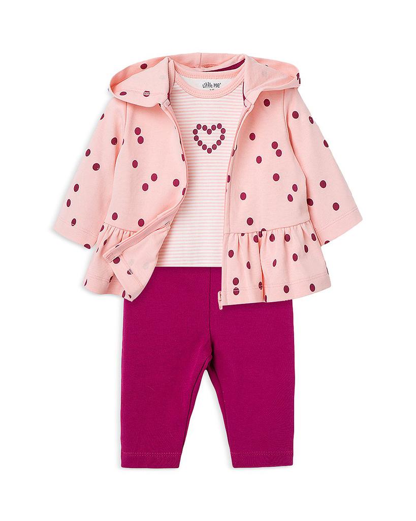 Girls' Dot Print Hoodie, Striped Bodysuit & Solid Pants Set - Baby商品第3张图片规格展示