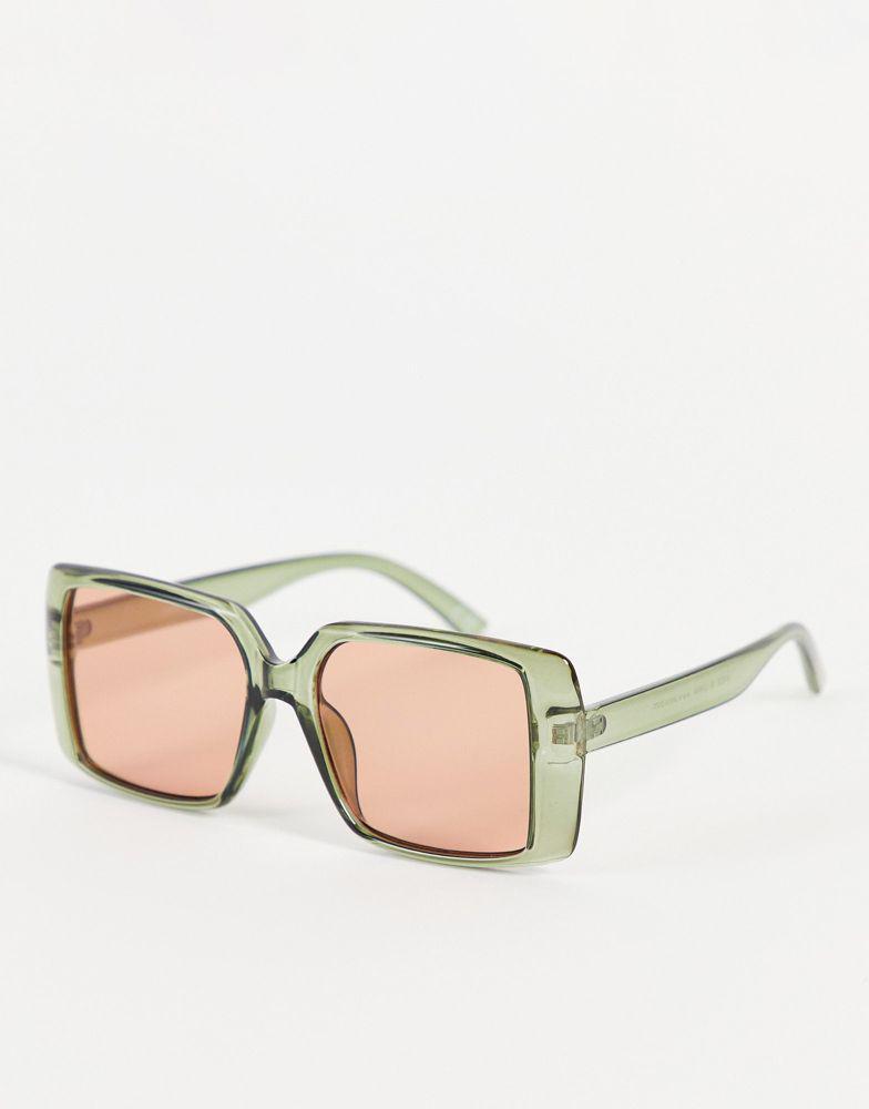 商品ASOS|ASOS DESIGN frame 70s sunglasses with orange lens in green  - MGREEN,价格¥74,第1张图片