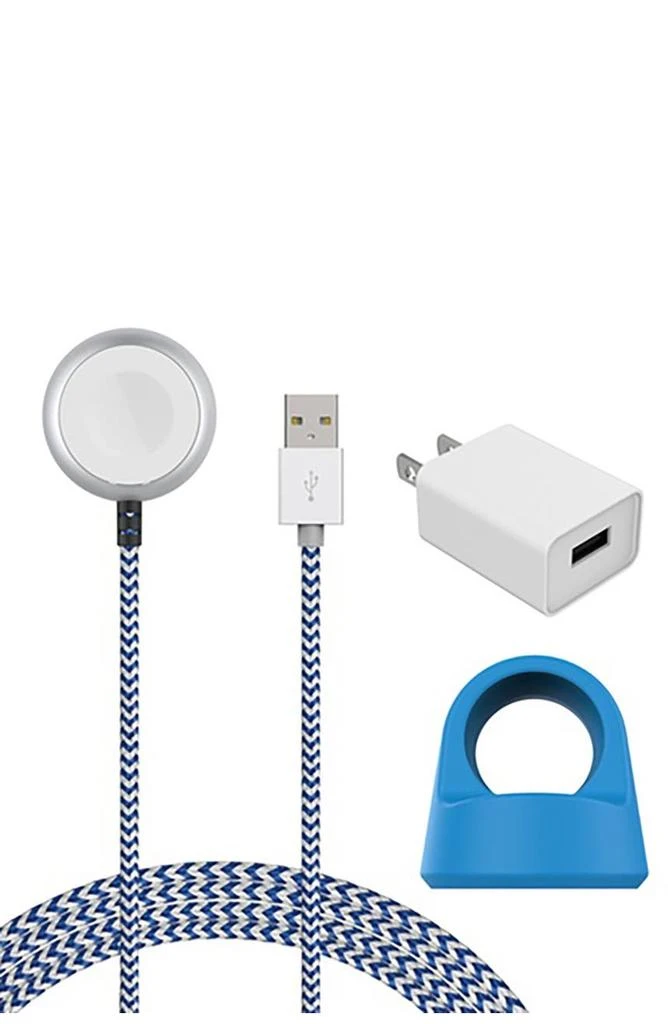 商品The Posh Tech|Blue/White Certified 5Ft Braided Apple Watch Charging Cable & Stand 2-Piece Set,价格¥287,第1张图片