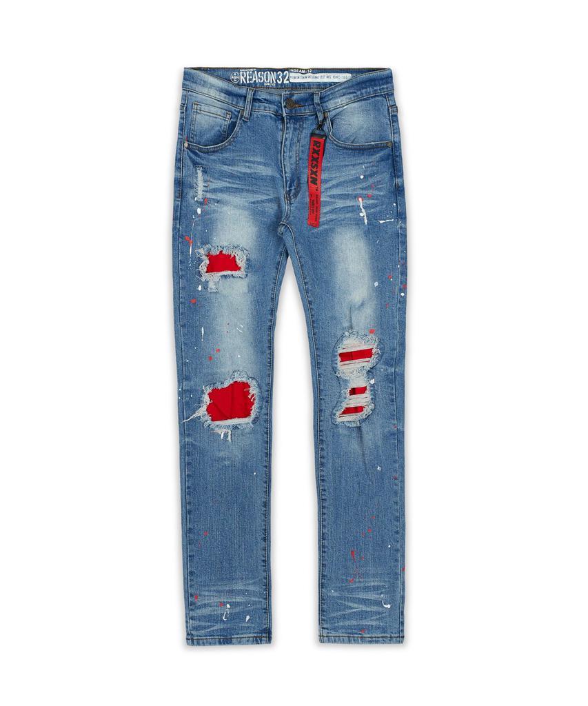 商品Reason Clothing|Vincent Ripped Red Patched Slim Fit Denim Jeans,价格¥222,第4张图片详细描述