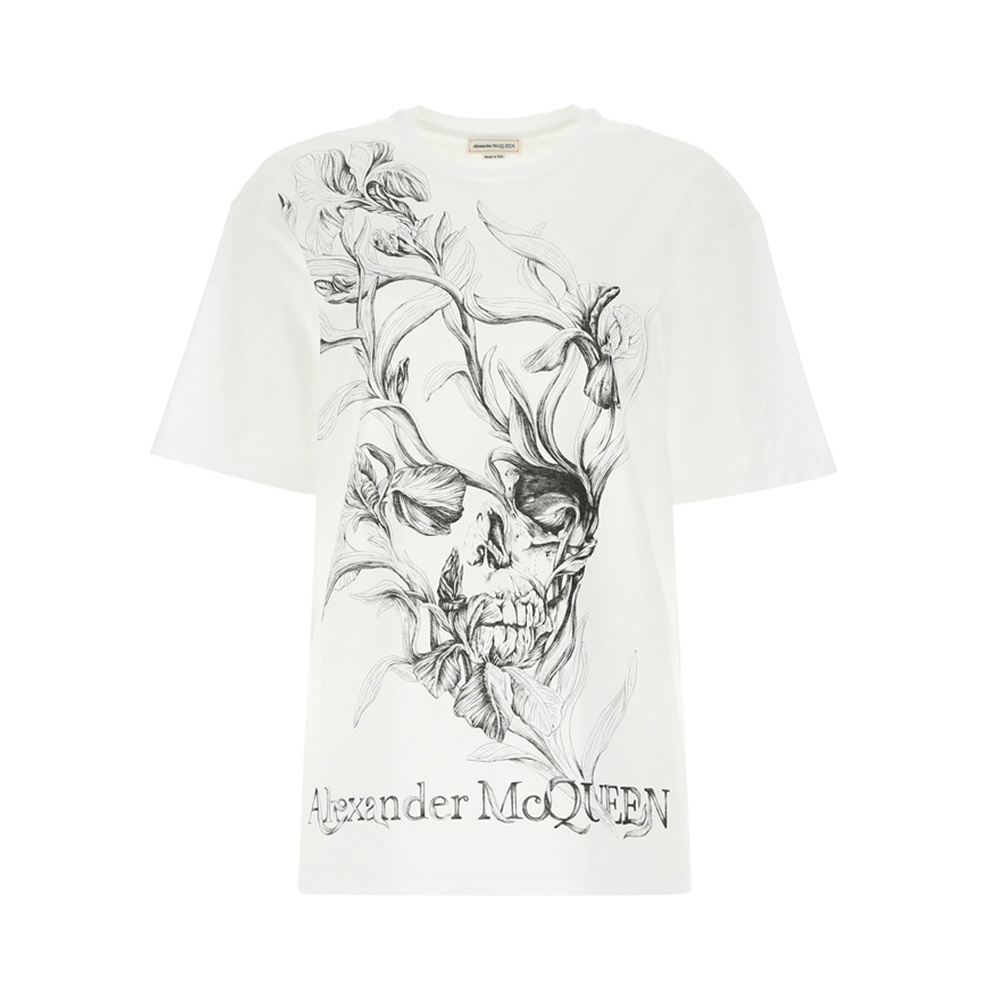 商品Alexander McQueen|Alexander McQueen 亚历山大·麦昆 女士白色骷髅头印花短袖T恤 634212-QZABT-0900,价格¥1062,第1张图片