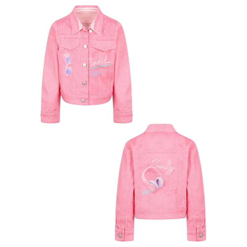 商品Lapin House|Salty surf wave riders girls button up pink denim jacket with pockets,价格¥1167,第1张图片