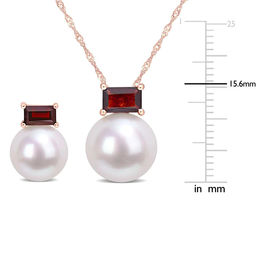 商品Mimi & Max|9-9.5 & 11-12 MM Freshwater Cultured Pearl and 1 1/2 CT TGW Garnet Stud Earrings and Pendant Set in 10k Rose Gold,价格¥2589,第2张图片详细描述