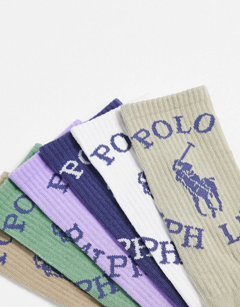 商品Ralph Lauren|Polo Ralph Lauren x ASOS exclusive collab 6 pack sport socks in navy, cream, purple, green with circle logo,价格¥257,第4张图片详细描述