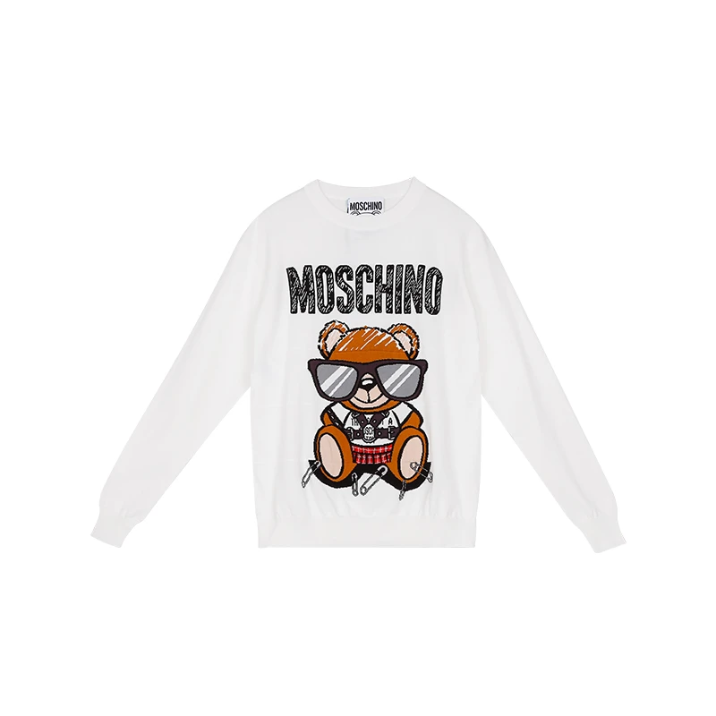 MOSCHINO/莫斯奇诺 女士棉质白色泰迪熊长袖针织套衫 09305501 A1002 XS（清仓特价 商品