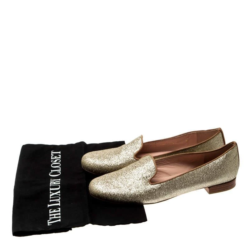 Stuart Weitzman Metallic Gold Glitter Smoking Slippers Size 37.5 商品