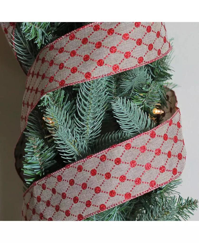 商品Northlight|Connecting The Dots Red and White Diamond Wired Christmas Craft Ribbon 2.5" x 10 Yards,价格¥113,第2张图片详细描述