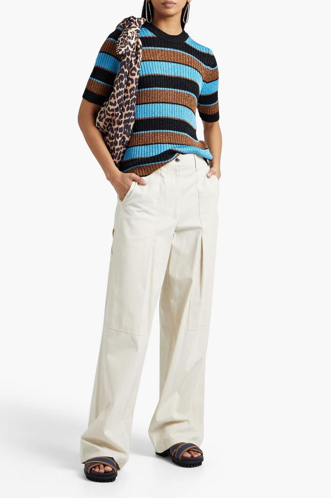 Ribbed striped metallic crochet-knit top商品第2张图片规格展示