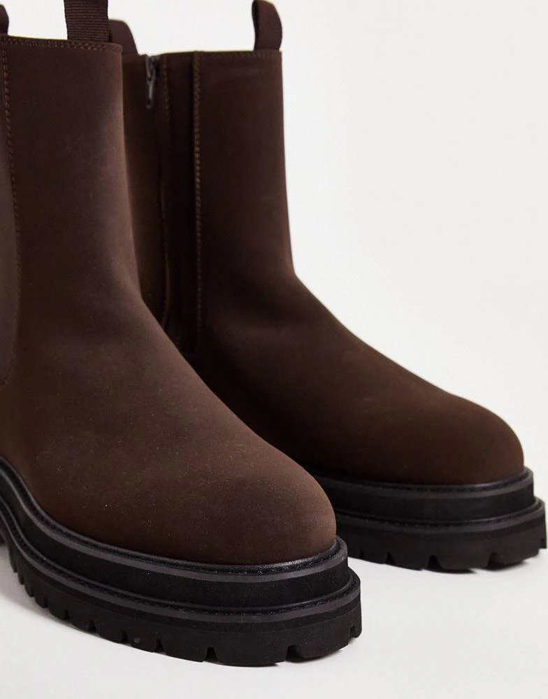 商品ASOS|ASOS DESIGN chunky calf boot in brown faux leather,价格¥225,第3张图片详细描述