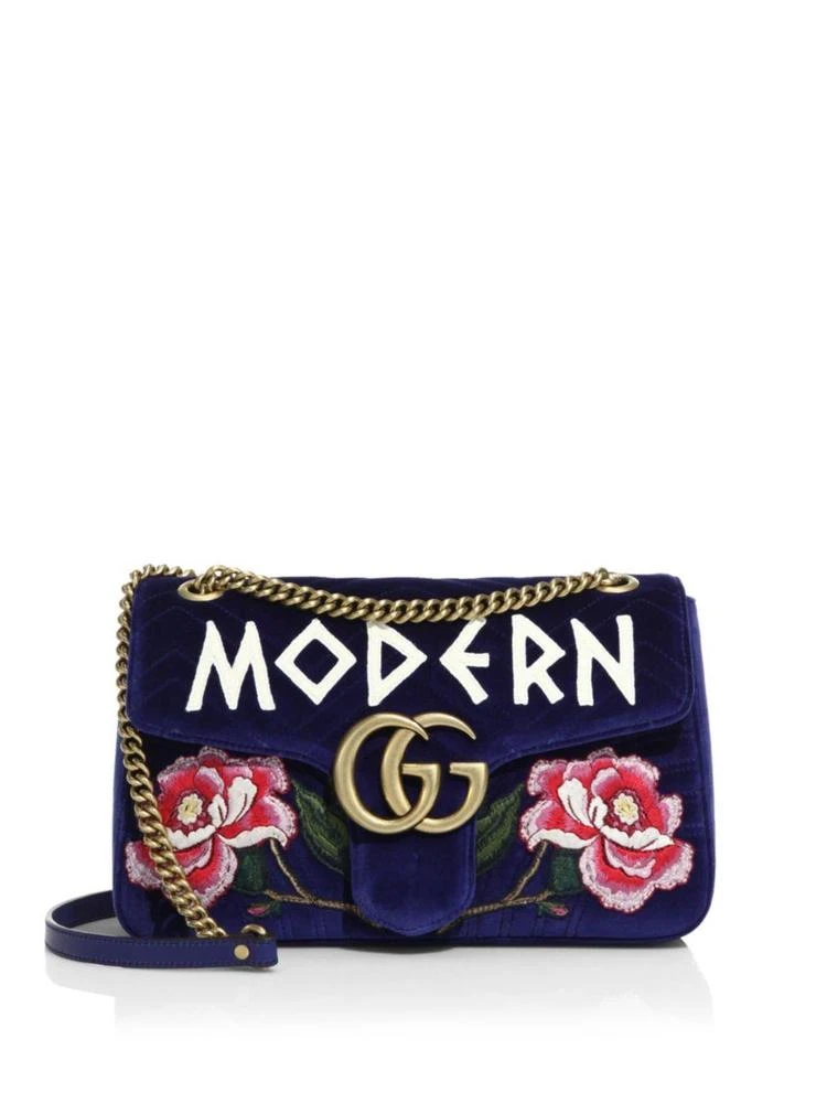 商品Gucci|GG Marmont Medium Embroidered Velvet Chain Shoulder Bag,价格¥19427,第1张图片