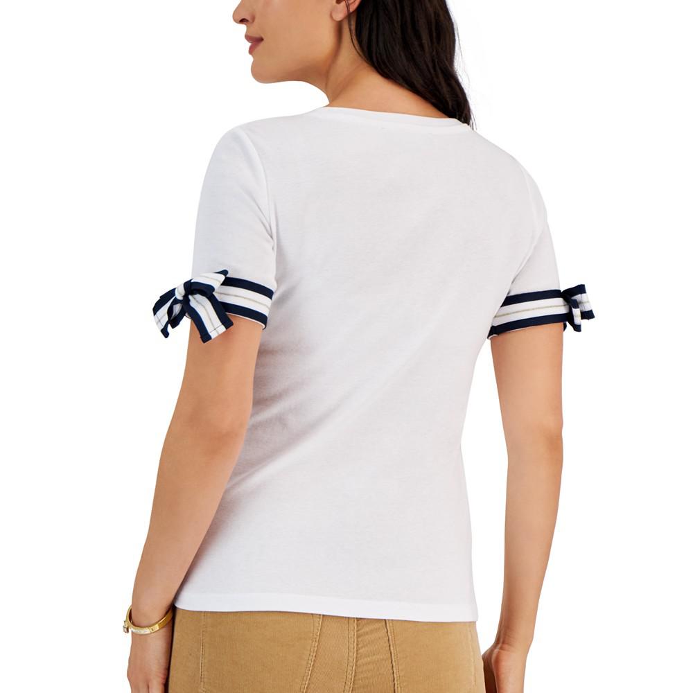 Women's Cotton Striped Tie-Sleeve T-Shirt商品第2张图片规格展示