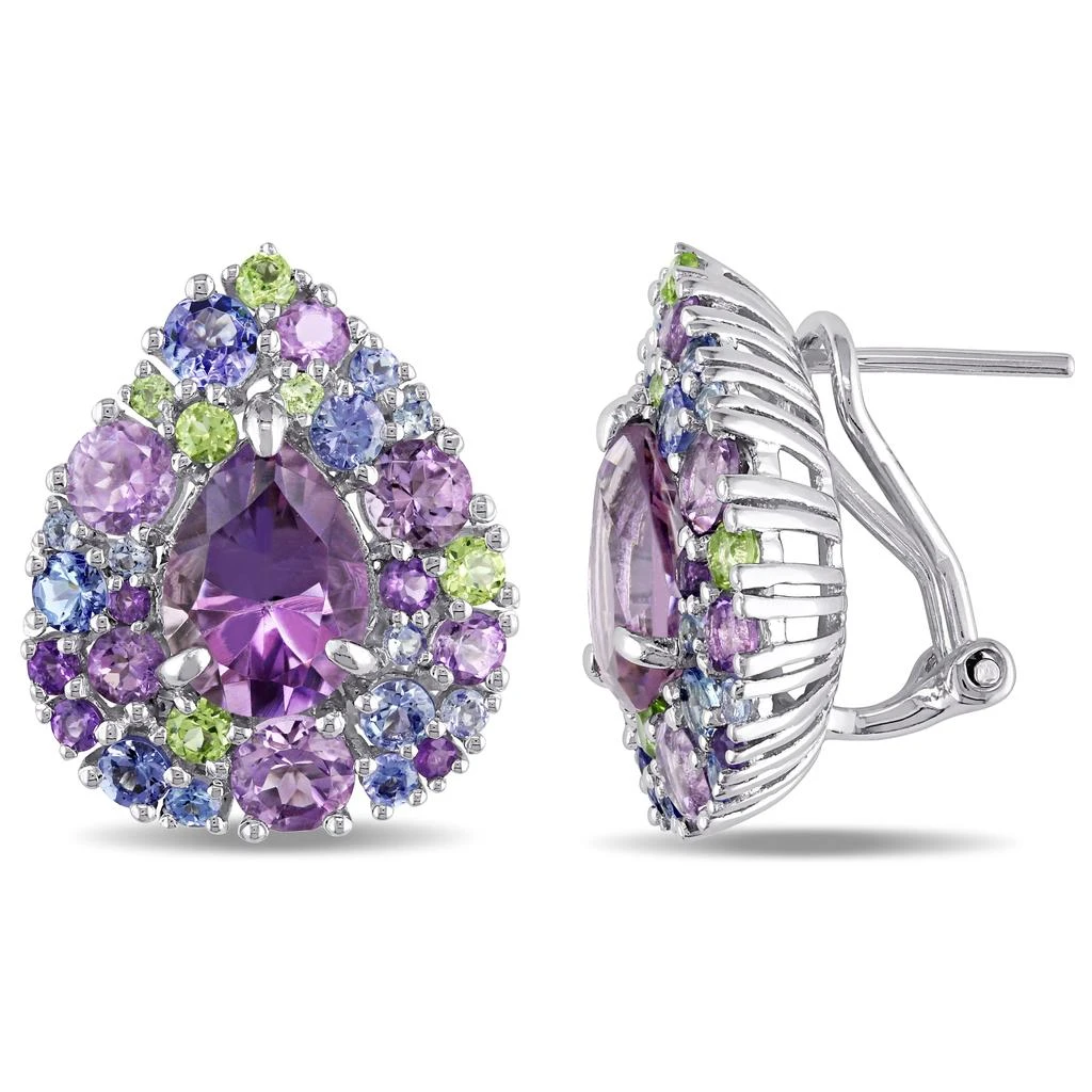 商品Mimi & Max|Mimi & Max 8 1/2 CT TGW Tanzanite, Rose de France, Peridot and Amethyst Pear-shape Cluster Earrings in Sterling Silver,价格¥1111,第1张图片