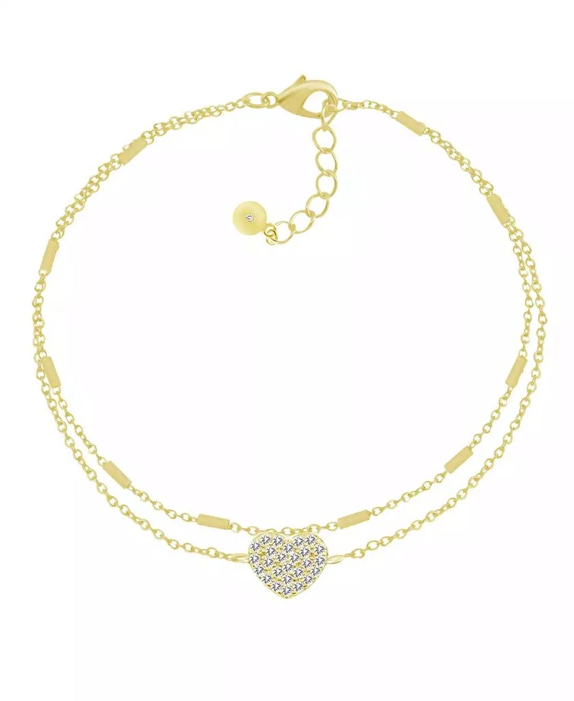 商品Essentials|Double Row Clear Cubic Zirconia Heart Anklet in Silver Plate,价格¥66,第1张图片详细描述